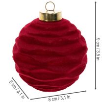 Artikel Samtig beflockte Weihnachtskugeln Bordeauxrot Ø 8 cm Set 12 Stück
