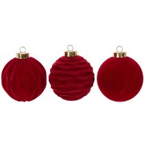 Artikel Samtig beflockte Weihnachtskugeln Bordeauxrot Ø 8 cm Set 12 Stück