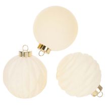 Artikel Weihnachtskugel-Set Kunststoff Cremeweiss Struktur-Mix 8 cm 12 Stück