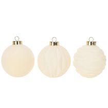 Artikel Weihnachtskugel-Set Kunststoff Cremeweiss Struktur-Mix 8 cm 12 Stück