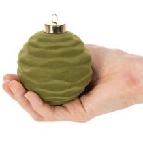 Artikel Christbaumkugeln aus Kunststoff in Moosgrün, 8 cm, Samtoptik, Struktur-Mix, Set mit 12 Stück