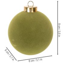 Artikel Christbaumkugeln aus Kunststoff in Moosgrün, 8 cm, Samtoptik, Struktur-Mix, Set mit 12 Stück