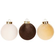 Artikel Weihnachtskugeln aus Styropor mit Samtüberzug, Ø 8 cm, cremeweiss, beige, braun, 12er Set