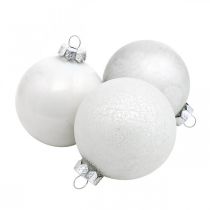 Artikel Schneekugel, Baumanhänger, Christbaumschmuck, Winterdeko Weiß H6,5cm Ø6cm Echtglas 24 St