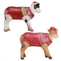 Artikel Weihnachtsdekoration Deko-Kühe mit roter Mütze, Weiss-Braun, 15,5 cm, 2er-Set