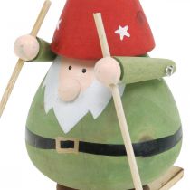 Artikel Wichtelfigur Holz Skifahrer Grün Rot H13cm