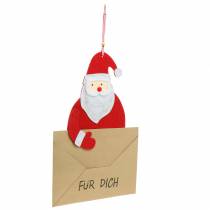 Artikel Deko-Hänger Weihnachtsmann aus Filz mit Briefumschlag „Für Dich“, Rot-Beige, L46,5cm Ø25cm, 4er-Set