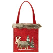 Artikel Weihnachtstasche aus Filz Rot mit Fell 15,5x18cm 3er Set für Geschenkverpackung und Dekoration