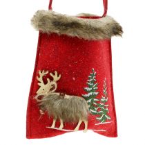 Artikel Weihnachtstasche Rot mit Fell 15,5cm x 18cm 3St