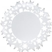 Weihnachtsteller Metall Dekoteller mit Sternen Weiß Ø34cm