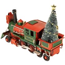 Artikel Weihnachtszug aus Metall 20cm Rot Grün mit Weihnachtsbaum