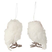 Artikel Hängedekoration Eulenpaar mit Federn Weiss 12cm Wintermotiv