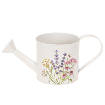Artikel Weisse Metall Giesskanne 13,5 cm mit Blumenmotiv für Dekoration und Bepflanzung