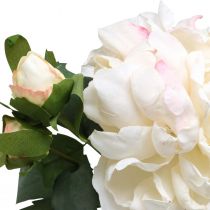 Weiße Rosen Kunstblumen Rose groß mit drei Knospen 57cm
