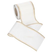 Artikel Weisses Kranzband aus Taft, mit goldener Perlkante, 100 mm breit, 25 m lang, für Dekoration und Trauerfloristik
