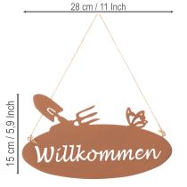 Artikel Willkommen Schild Metall Rostoptik 28,5x15cm mit Gartendeko-Motiv, 3 Stück