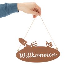 Artikel Willkommen Schild Metall Rostoptik 28,5x15cm mit Gartendeko-Motiv, 3 Stück