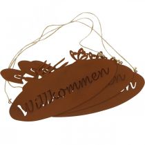 Artikel „Willkommen“ Schild Rost Deko Schild zum Hängen Metall 28,5x15cm 3St