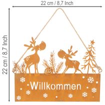 Artikel Willkommensschild aus Edelrost mit Rentieren, 22cm Länge, Winterdekoration, 2 Stück