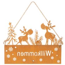 Artikel Willkommensschild aus Edelrost mit Rentieren, 22cm Länge, Winterdekoration, 2 Stück