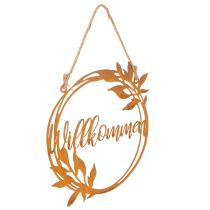 Artikel Willkommensschild Metall Dekoring Ø37cm Rostbraun mit floralem Design