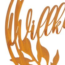 Artikel Willkommensschild Metall Dekoring Ø37cm Rostbraun mit floralem Design