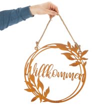 Artikel Willkommensschild Metall Dekoring Ø37cm Rostbraun mit floralem Design