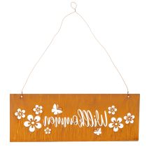 Artikel Metallschild "Willkommen" Edelrost mit Blumenmotiv 40x15cm für Aussenbereich