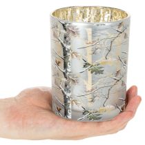 Artikel Windlicht Glas 12cm Winterwald Zweigdesign Gold innen