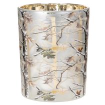 Artikel Windlicht Glas 12cm Winterwald Zweigdesign Gold innen