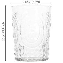 Artikel Windlicht aus Glas, transparenter Teelichthalter mit Ornamenten, Ø7,5cm H10cm