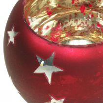 Windlicht Glas Teelichtglas mit Sternen Rot Ø12cm H9cm