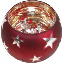 Artikel Teelichtglas aus Glas Rot mit Sternenmuster Ø9cm H7cm
