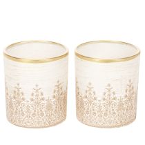 Artikel Windlichtglas mit Blumenmotiv Ø8cm H9cm im 2er-Set