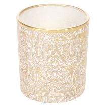 Artikel Windlicht Teelichthalter Glas Paisley-Muster Ø8cm H9cm 2er-Set Braun Weiss Gold