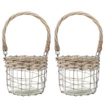 Artikel Windlicht Hängeleuchte Metall Glas Weidengeflecht Ø13 cm H12 cm 2er-Set