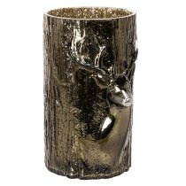 Artikel Windlicht Glas Grünbraun mit Hirsch und Baumreliefs 26 cm für Innenbereich