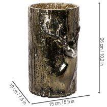 Artikel Windlicht Glas Grünbraun mit Hirsch und Baumreliefs 26 cm für Innenbereich