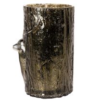 Artikel Windlicht Glas Grünbraun mit Hirsch und Baumreliefs 26 cm für Innenbereich