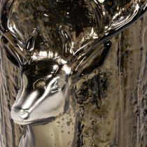 Artikel Windlicht Glas Grünbraun mit Hirsch und Baumreliefs 26 cm für Innenbereich