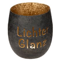 Artikel Windlicht aus Metall Schwarz mit goldener Innenfläche 11cm für Tischdekoration