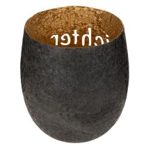 Artikel Windlicht aus Metall Schwarz mit goldener Innenfläche 11cm für Tischdekoration