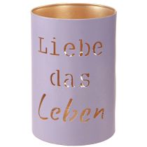 Artikel Windlicht-Set aus Metall „Liebe das Leben“, violett-gold, Ø 13/10,5/9 cm, 3-teilig