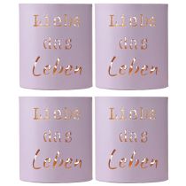 Artikel Windlicht „Liebe das Leben“ Violett Pastell Ø9cm H10cm 4St