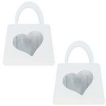Artikel Windlicht aus Metall Tasche mit Herz Weiss H18 cm 2 Stück