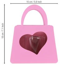 Artikel Windlicht Rosa Metall mit Glaseinsatz 18 cm Tasche Herzmotiv 2 Stück