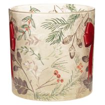Artikel Windlicht Glas mit roter Schleife und Winterzweigen 15 cm