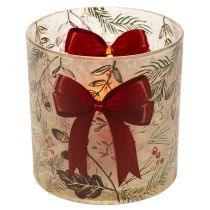 Artikel Windlicht Glas mit roter Schleife und Winterzweigen 15 cm
