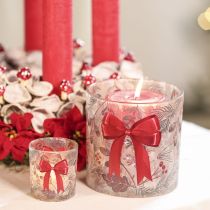 Artikel Windlichter Glas mit Weihnachtszweigen und roter Schleife 8 cm 2er-Set