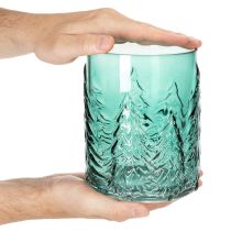 Artikel Windlicht Glas Türkisgrün mit Tannen-Relief 16 cm